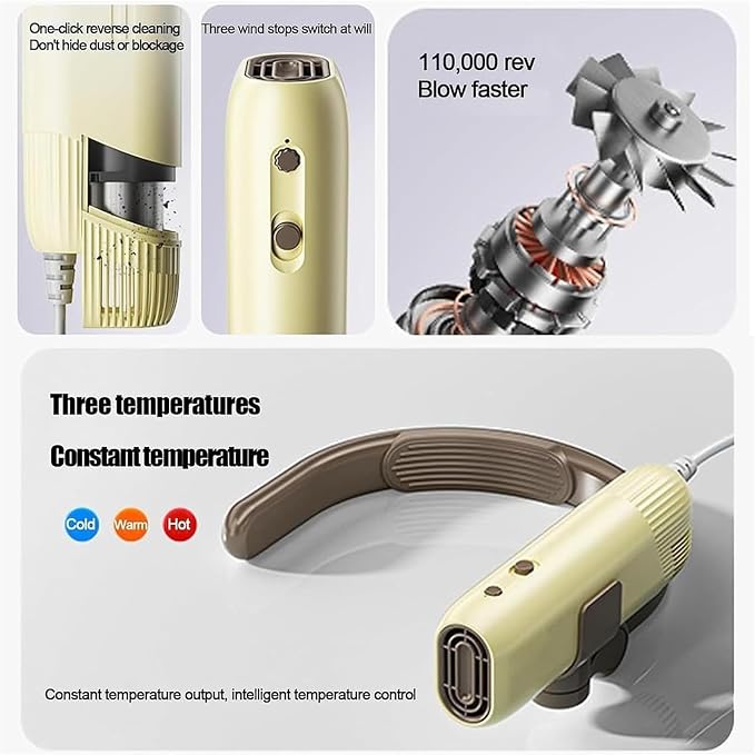 Hands-Free Pet Hair Dryer, High Velocity Brushless Dog Blow Dryer | 3 Adjustable Wind Speeds & Multiple Heat Settings, Low Noise Portable Pet Grooming Blower for Dogs and Cats(White)