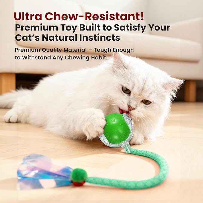 Rocfish Durable Interactive Cat Toys for Indoor Cats (Green, 03) | Smart Automatic Cat Chase Ball Toy, Upgraded Speedy Tail Kitten Toy for Bored Indoor Adult Pets