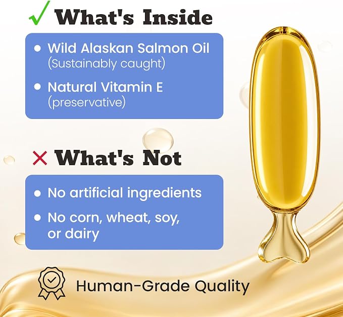 Wild Alaskan Salmon Oil for Dogs, Omega-3 Fish Oil, 200ct
