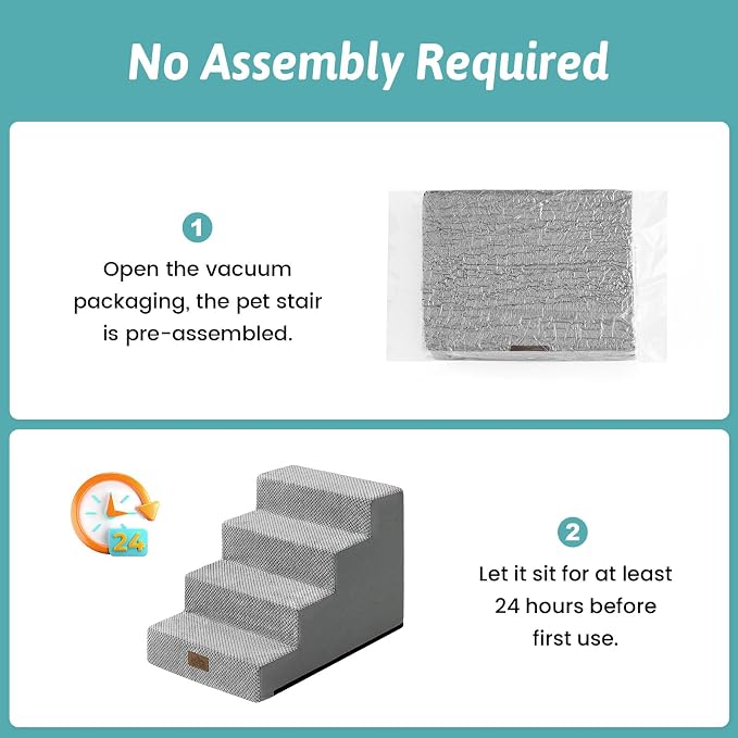 COZY KISS Dog Stairs for Small Dogs, 4 Step Pet Stairs for Beds & Couches | 15.7" H Non-Slip Dog Steps for Bed & Sofa, Gentle Incline for Puppies, Senior Cats, and Small Dogs, 15.7x23.6x15.7 in, Grey