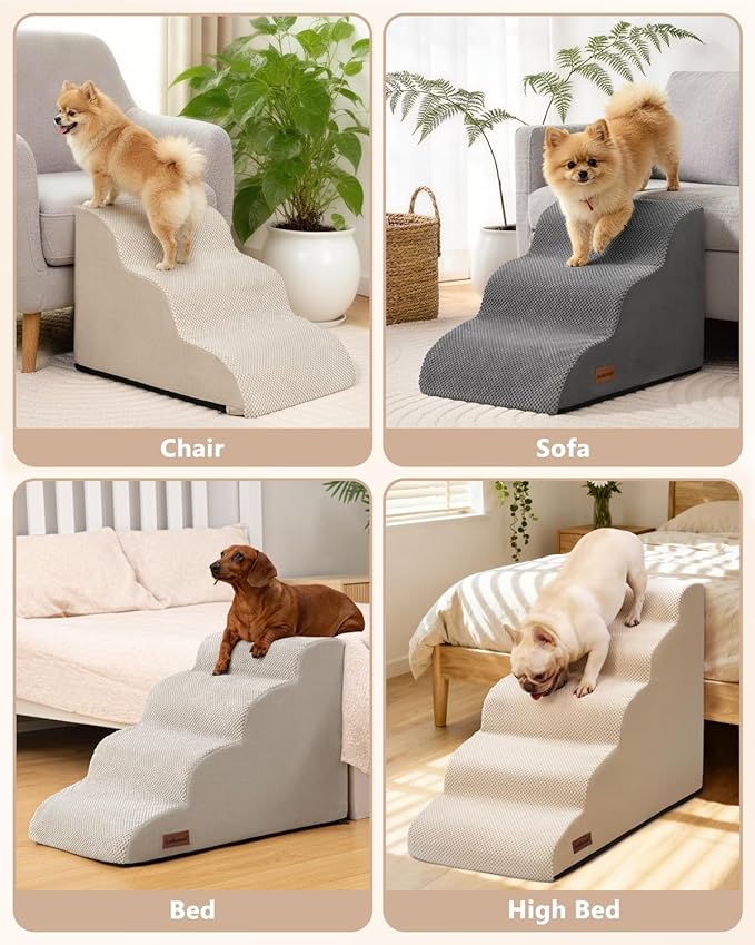 Aodisman Dog Stairs for Small Dogs,3 Step Dog Ramp for Couch and Bed,Pet Stairs with Non-Slip Bottom for Old Cats,Indoor Pet Steps,Comfort,Durable,15.4" H,Grey