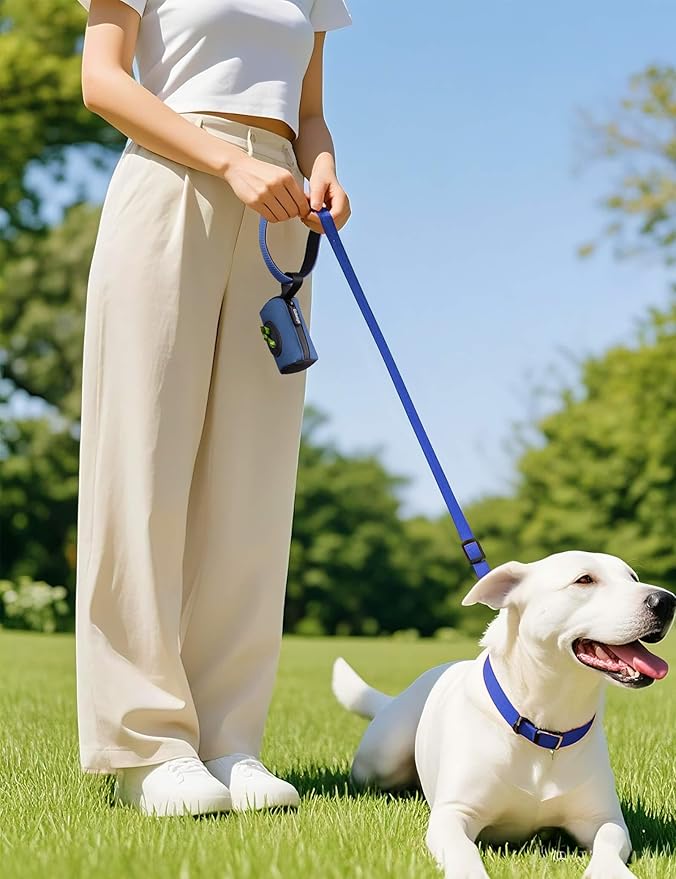 Gobeigo【Easy Pull-Out Version】 Dog Poop Bag Holder,【2-in-1 Hard Plastic Insert & Soft Fabric Bag】Snap-On Strap Dispenser Fits Retractable and Standard Leashes with 1 Roll Bags (Navy Blue)