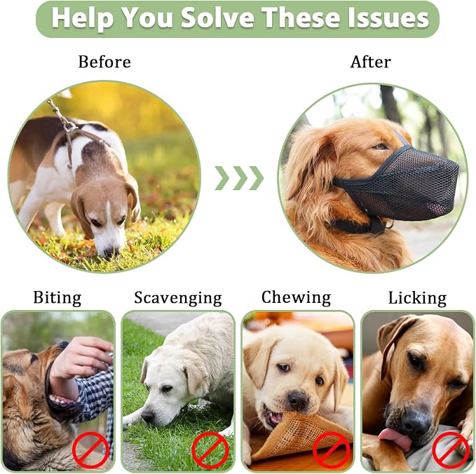 Dog Muzzle, Patented Soft Mesh Muzzle for Scavenging | Black, M | For Medium Large Dogs Biting Licking Chewing, For Walking Vet Visits Grooming Training, Adjustable, Allows to Pant and Drink