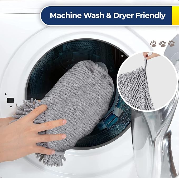Muddy Mat Doggy Dryer, Highly Absorbent Microfiber Washable Dog Shammy Quick Drying Towel Absorber - Extra Soft Plush Wrap Chenille Bath Towels to Dry Soggy Large Pets & Small Puppy-Grey 13"x31"