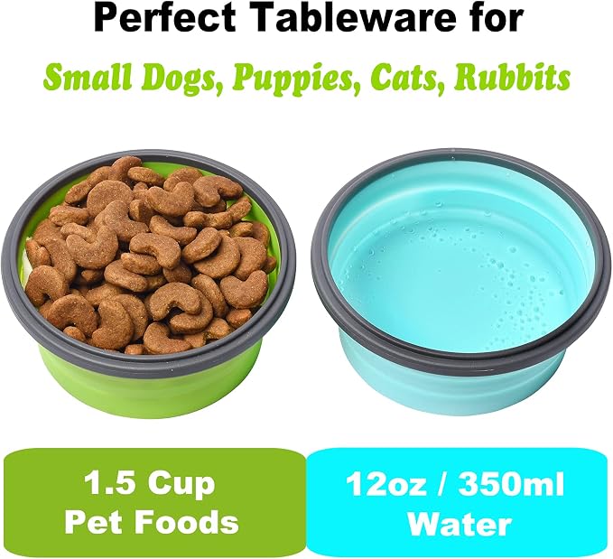 Collapsible Dog Bowls with Lids, 2 Pack, Small, 12oz/350ml