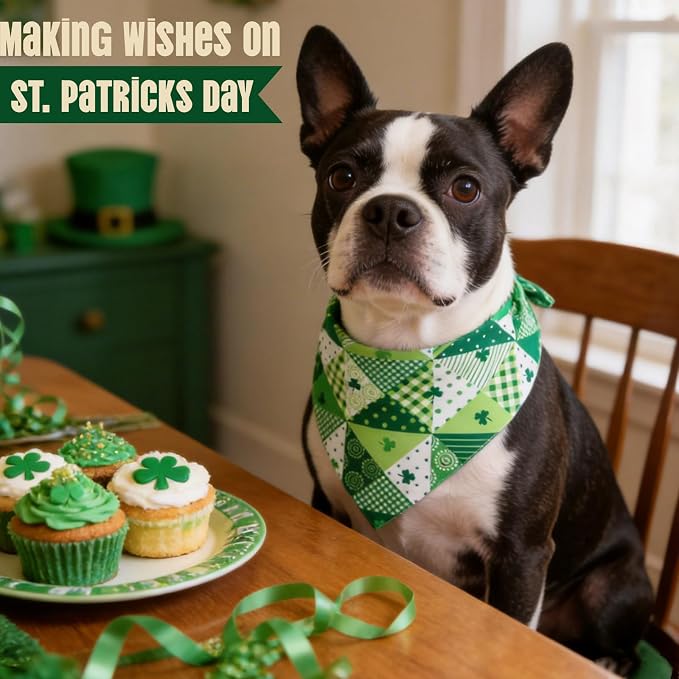 Dog Bandana for St. Patricks Day Patchwork Shamrock, Medium, Small