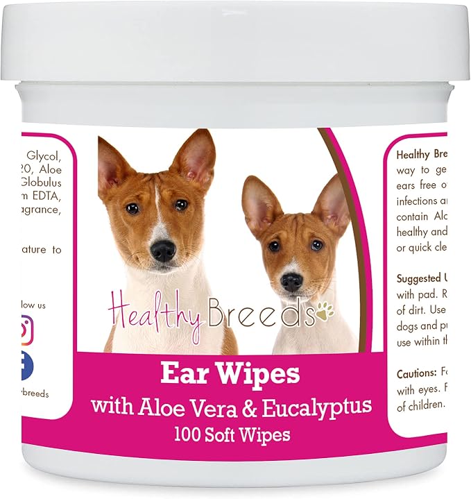 Healthy Breeds Basenji Ear Cleaning Wipes with Aloe & Eucalyptus, 100 Count