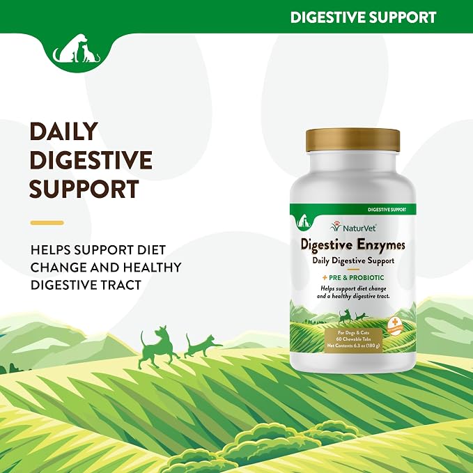 NaturVet Digestive Enzymes & Probiotic for Dogs & Cats - 60ct