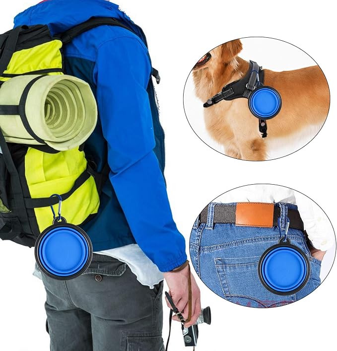 3 Collapsible Silicone Dog Bowls with Pet ID Tag