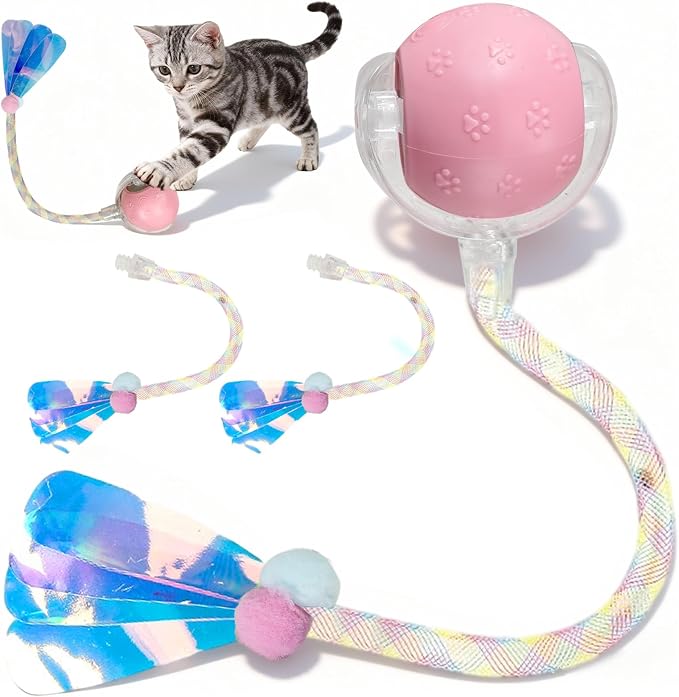 Rocfish Durable Interactive Cat Toys for Indoor Cats (Pink, 03) | Smart Automatic Cat Chase Ball Toy, Upgraded Speedy Tail Kitten Toy for Bored Indoor Adult Pets
