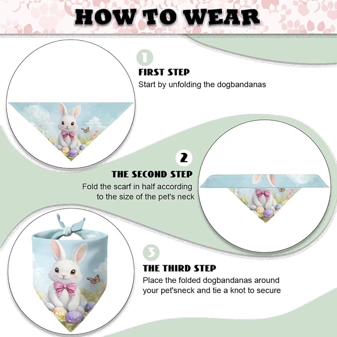 Forchrinse Easter Bunny Dog Bandana Pet Triangle Scarf Accessories Puppy Kerchief Polyester Dog Scarf, One Size, Medium, Polyester, Easter Bunny Print