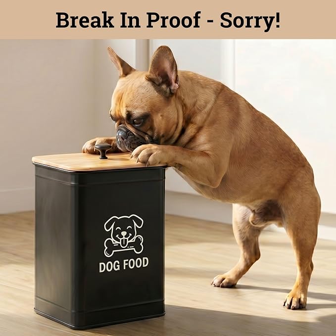 Metal Dog Food Container 5-7lb, 7lb, Bamboo, Black: Dog Face