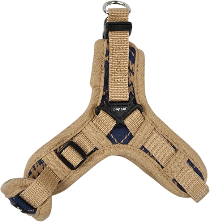 Puppia Corwin Dog Harness X Fashionable Checkered Pattern Spring Summer Harness for Small and Medium Dogs, Navy, Medium