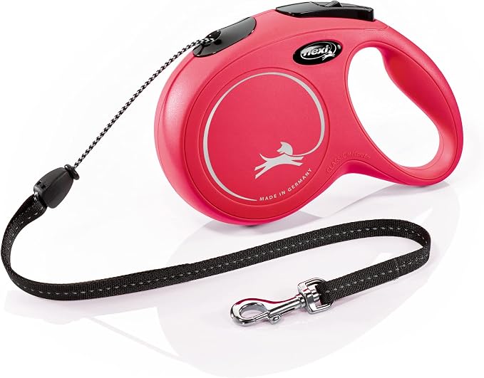 FLEXI® Classic Cord Retractable Dog Leash, Medium, 16 ft - Red | German engineered, original flexi leash, durable quality for dogs up to 44 lbs, tangle-free, walking, reliable brake system