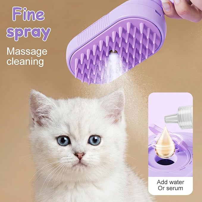 2026 Upgraded 3-in-1 Cat Steam Brush, Rechargeable Steamy Pet Grooming Brush for Shedding, Multifunctional Pet Hair Remover with Steam for Pet Massage & Deep Cleaning-Multicolor