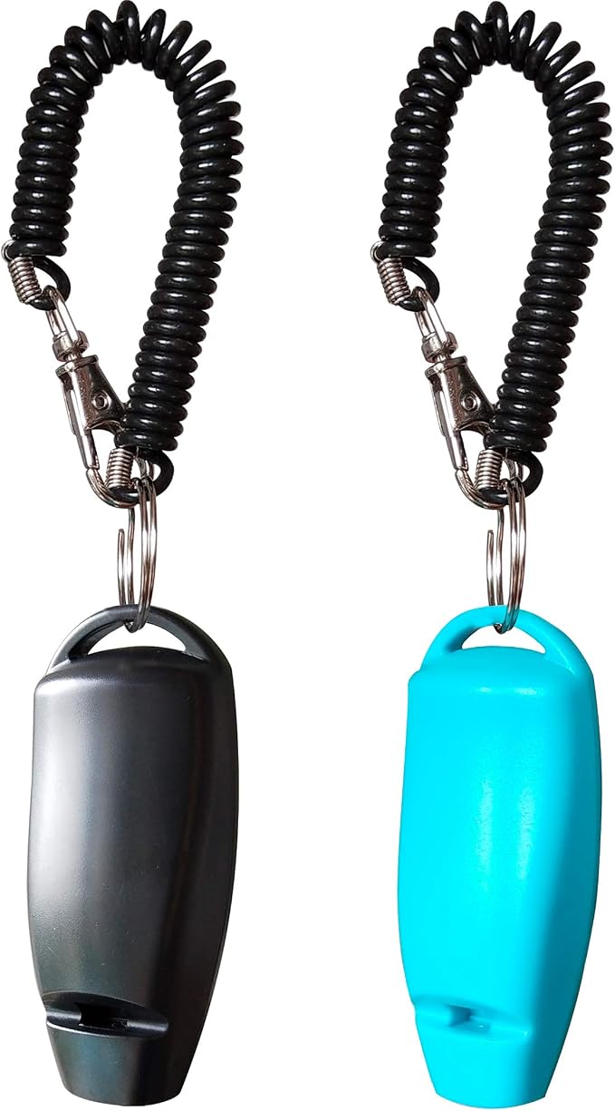 Pet Training Clicker Whistle with Wrist Strap, Black & Blue