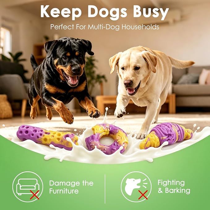 Fuufome Dog Toys for Aggressive Chewers: Dog Chew Toys for Medium Large Dog | Long Lasting Dog Chews | Tough Nylon Bone | Teeth Cleaning Care | Keep Dog Busy | Inevitable Milk Flavor | 3 Pack Set