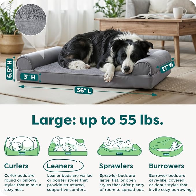 Furhaven Orthopedic Plush &amp; Suede Sofa Dog Bed - Large (up to 55 lbs), Gray