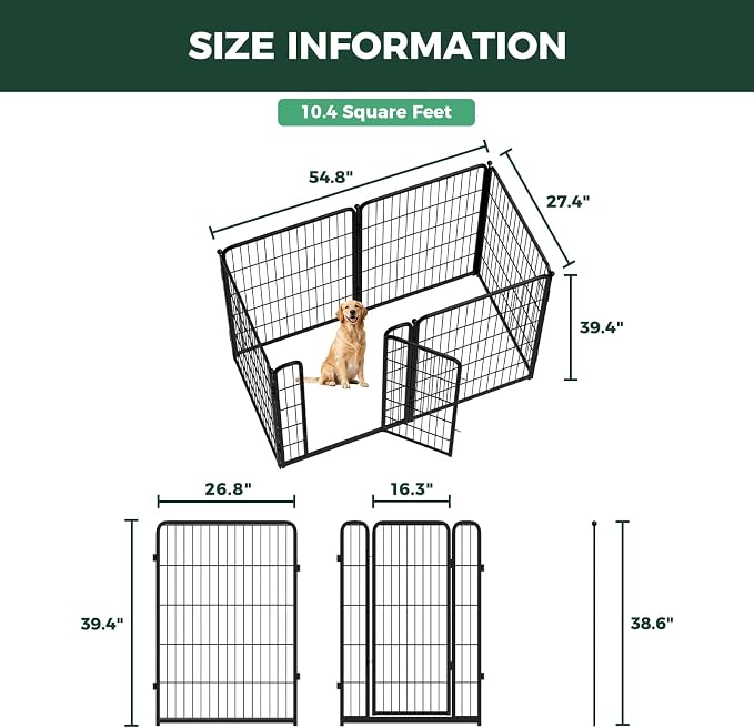 FXW Homeplus Unleashed Indoor Dog Playpen - Stress-Free and Safe Play, Heavy Duty 40 Inch 6 Panels Dog Pen for Medium and Large Dogs, Black│Patented
