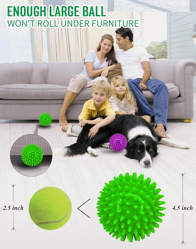 Pweituoet 4.5” Heavy Duty Squeaky Dog Balls for Medium Large Dogs, Dog Toys for Aggressive Chewers, Spike Ball Toys for Clean Teeth and Training(2 Pack) (4.5" 4apck)