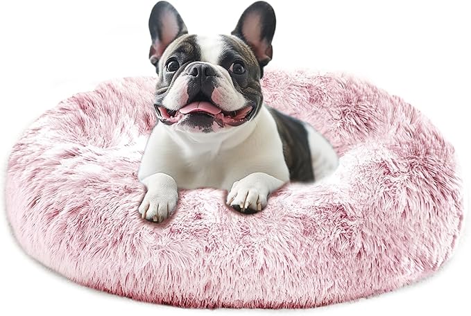JOLLYVOGUE 27" Calming Donut Dog & Cat Bed, Smoke Pink