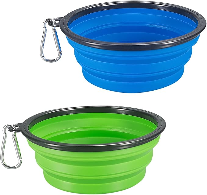 Comsun Collapsible Dog Bowl, Extra Large, 2 Pack, Blue & Green
