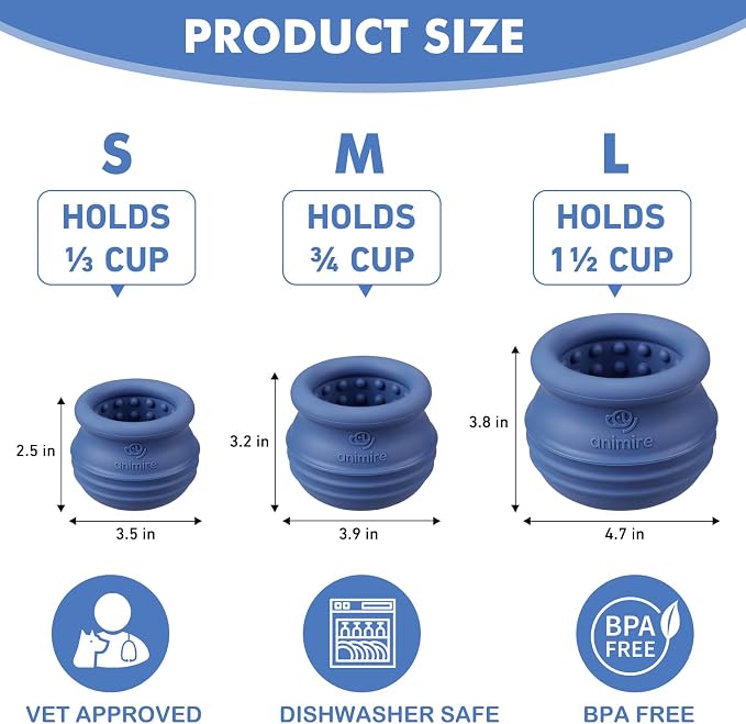 Treat Dispensing Dog Toy, Long-Lasting Interactive Puzzle Toys for Dogs, Stuffable Dog Enrichment Frozen Lick Treat Toy for Boredom, BPA Free Silicone Fetch Catch Chew Toy (Dark Blue,M)