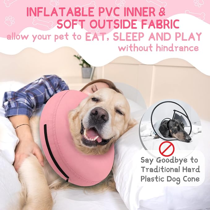 Supet Inflatable Dog Cone Collar for Large Medium Small Dogs, Soft Cone Collar for Dogs Cats, ECollar Doggie Neck Donut Dog Cone Alternative After Surgery