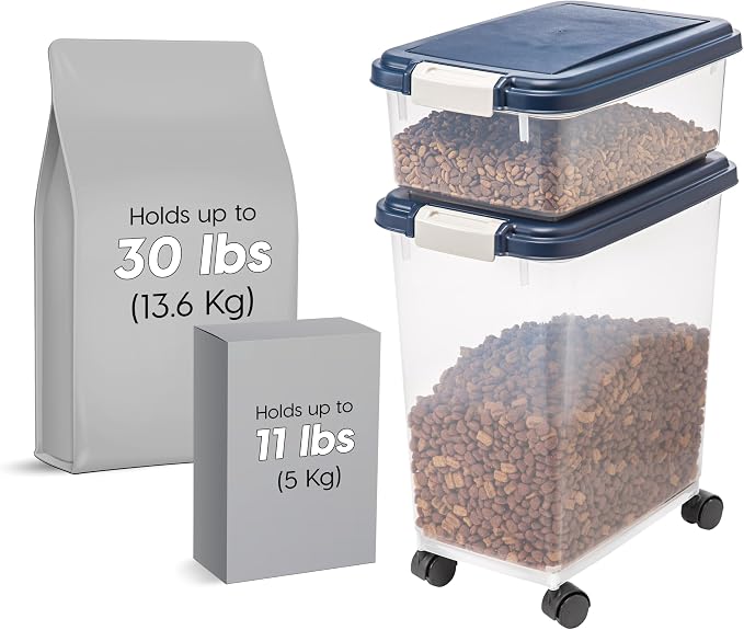 IRIS USA Dog Food Storage Container, Up to 30+11 lbs, Navy