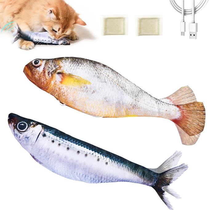 2 Pack Floppy Fish Cat Toys with Catnip, Rechargeable Flopping Fish Toy | Interactive Cat Fish Toys with Realistic Flopping Motion, Soft Plush Design for Indoor Cats, Kittens and Adult Cats