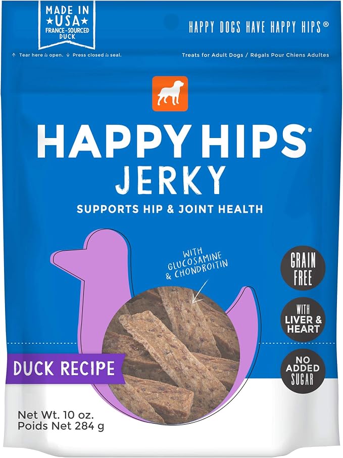 Happy Hips Jerky Dog Treats, Duck, 10 oz. Pouch