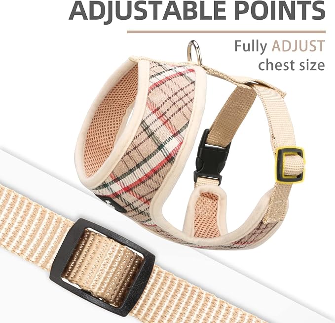 PUPTECK Soft Mesh Dog Harness and Leash Set Pet Puppy Cat Comfort Padded Vest No Pull Harnesses, Khaki, XS