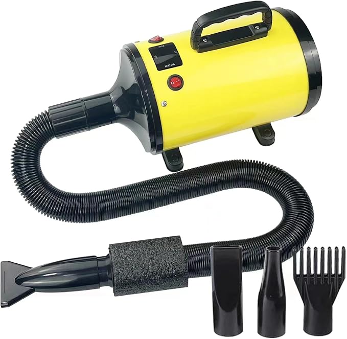 OKYUK Dog Blow Dryer, 2.6HP 2000W High Velocity Professional Pet Grooming Dryer, Adjustable Speed and Temperature Control Pet Blower Dryer with 4 Different Nozzles