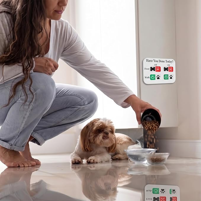 YAUYIK Pet Feeding Reminder, Magnetic Reminder Sticker, AM/PM Daily Indication Chart Feed/Walk Your Pets, Fridge Magnets and Double Sided Tape, Helps You to Track Pet Feeding & Walking (White)