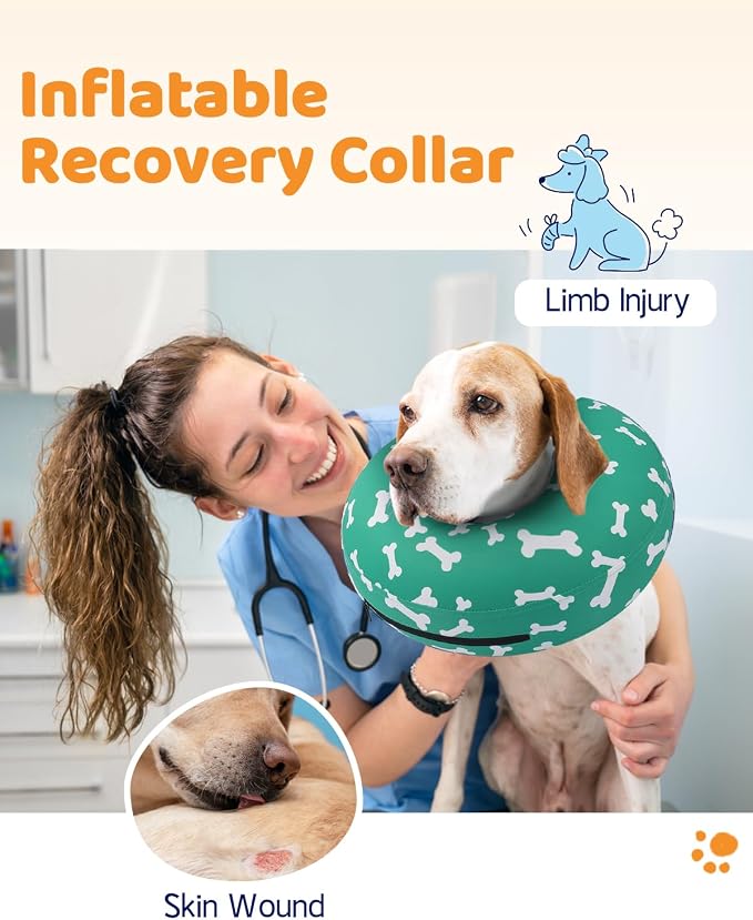 Supet Inflatable Dog Cone Collar for Large Medium Small Dogs, Soft Cone Collar for Dogs Cats, ECollar Doggie Neck Donut Dog Cone Alternative After Surgery