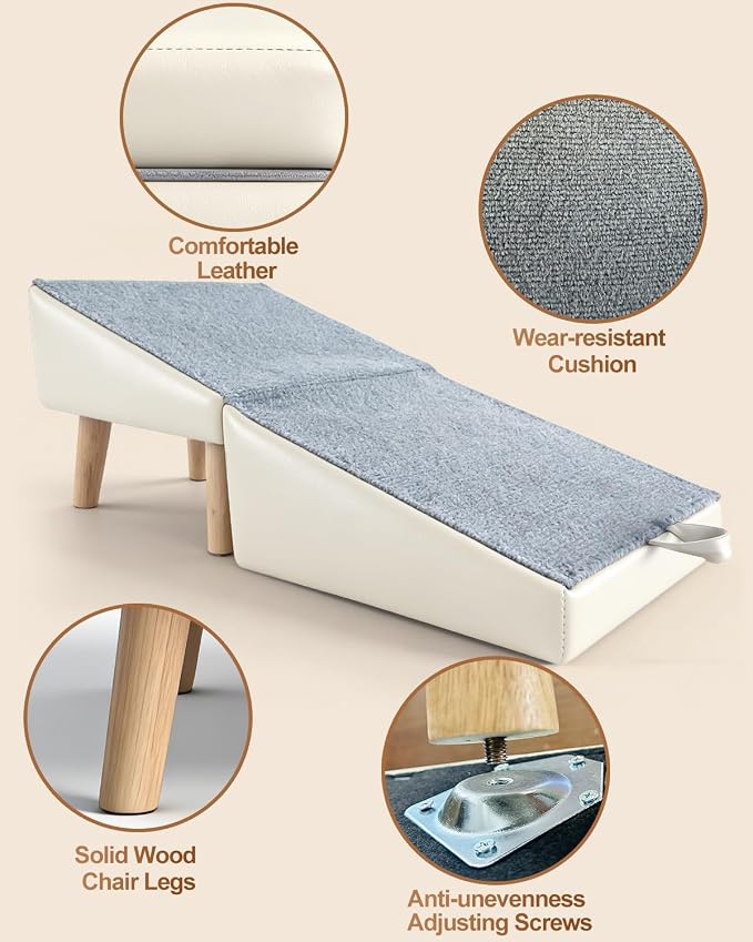 Dog Ramp for Couch Sofa and Low Bed, 15.7" W Foldable 2-in-1 Pet Steps & Ottoman, Non-Slip Wooden Pet Stairs for Small Senior Injured Dogs & Cats