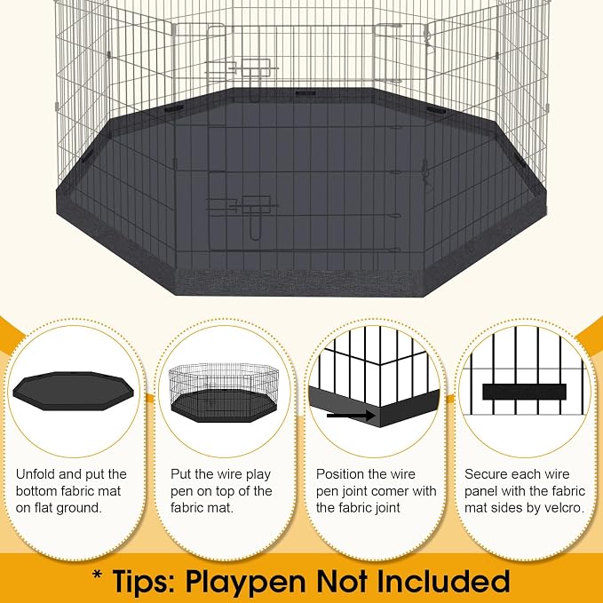 Artmeer Dog Playpen Bottom Pad Cover, Waterproof 600D Oxford Replacement Floor Mat for 24 Inch Wide 8 Panel Octagonal Pet Exercise Pen, Indoor Outdoor, Black, Playpen Not Included