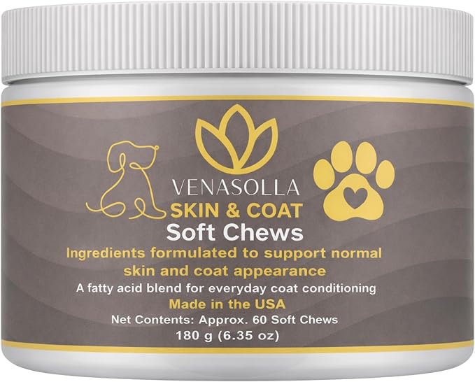 Skin & Coat Soft Chews for Dogs with Omega-3 Fish Oil (EPA & DHA), Biotin, Vitamins A & D3 - Approx. 60 Soft Chews - Made in the USA