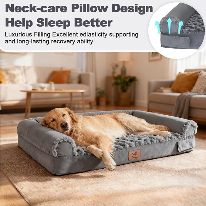 Orthopedic Egg-Crate Foam Sofa Dog Bed - L 35x22in, Dark Gray