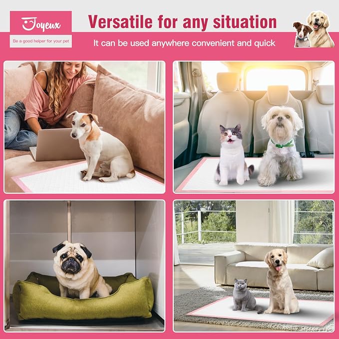 Joyeux Extra Large Puppy Pads, Super Absorbent, Ultra Leak-Proof, Quick Dry - 31.5" x 35.4" Pee Pads for Dogs - Dog Pads for Potty Training, 40 Count, Unscented, Pink, XXL