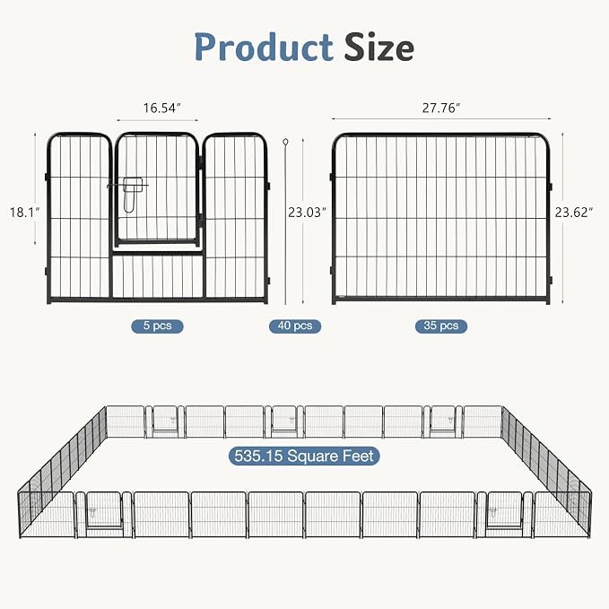 DUMOS Dog Playpen Indoor/Outdoor, Metal, 24in, 40 Panels, Foldable with Door