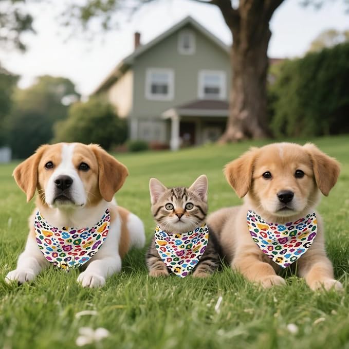 Forchrinse Colorful Leopard Print Pet Bandanas, One Size, Small, Polyester, Colorful Leopard Print