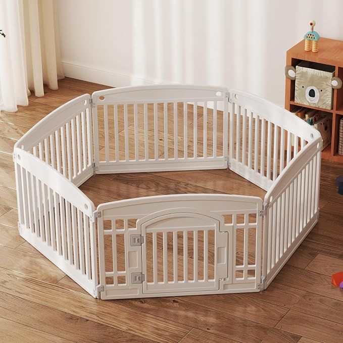 Dog Playpen 6-Panel, 24IN Puppy Playpen, Stable Dog Play Pen Indoors/Outdoor with Secure Locking Door, Plastic Pet Fence for Small & Medium Dogs