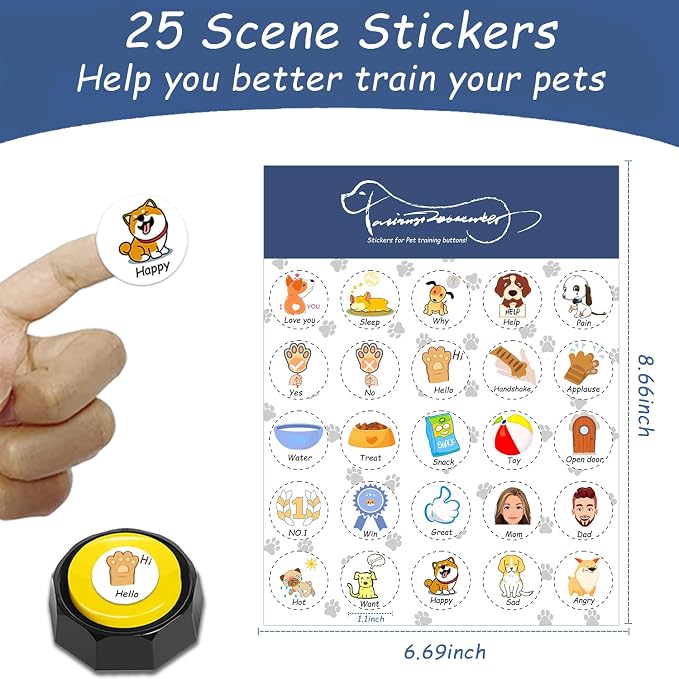 Pet Training Button Stickers, 25 Actions, Colorful