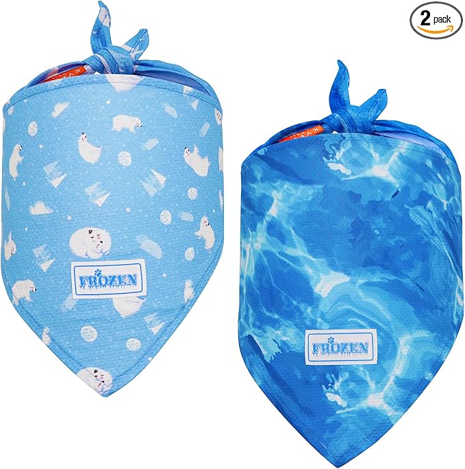 KYEESE 2Pack Dog Cooling Bandana, Breathable Cooling Bandanas for Small Medium Large Dogs, Neck Cooler Wraps for Summer Walking Outdoor, Polar Bear+Ice