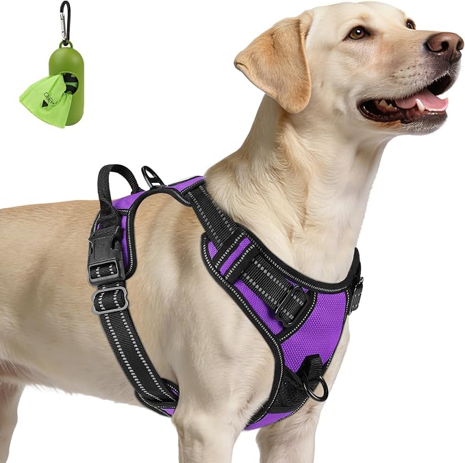 Joytale No Pull Dog Harness for Large Dogs, Front Clip, Purple | Grab Handle for Instant Control, Padded & Adjustable Vest, Sturdy Metal D-Rings, for Safe Training & Daily Walking