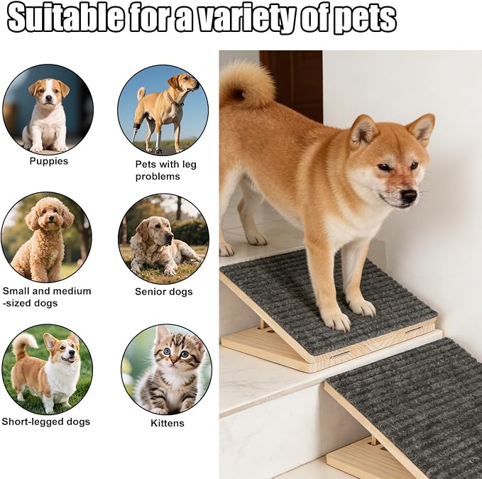 2pcs Adjustable Dog Ramp for Couch & Stairs, Portable Foldable Pet Steps Stairs Assist with Anti-Slip Mats, Pet Accessories Supplies Must Haves for Small Dogs & Cats Elderly Injured or Senior Pets