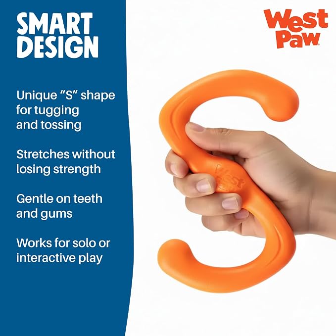 West Paw Zogoflex Bumi Dog Tug Toy – S-Shaped, Lightweight Chew Toys for Fetch, Play, Pet Exercise – Tug of War Soft Flinging Squishy Chewy Toy for Dogs – Guaranteed, Latex-Free, Small, Granny Smith