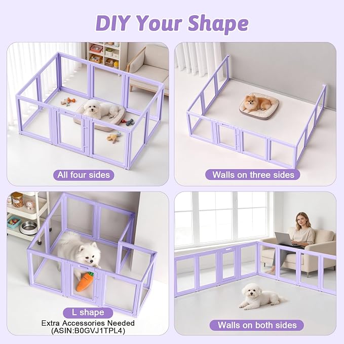 DIY Clear Acrylic Dog Playpen House,Quick Easy Assembly and Disassembly,Strong Floor Suction,Indoor and Outdoor Use,Easy Cleansing Puppy Fence (Purple, 23.6" H, 10PCS)