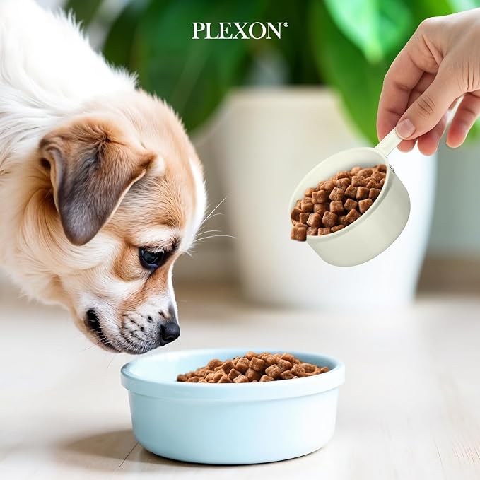 Plexon Metal Dog Food Storage Container with Scoop, 1.5 Gallon, 7 lbs, Off-White